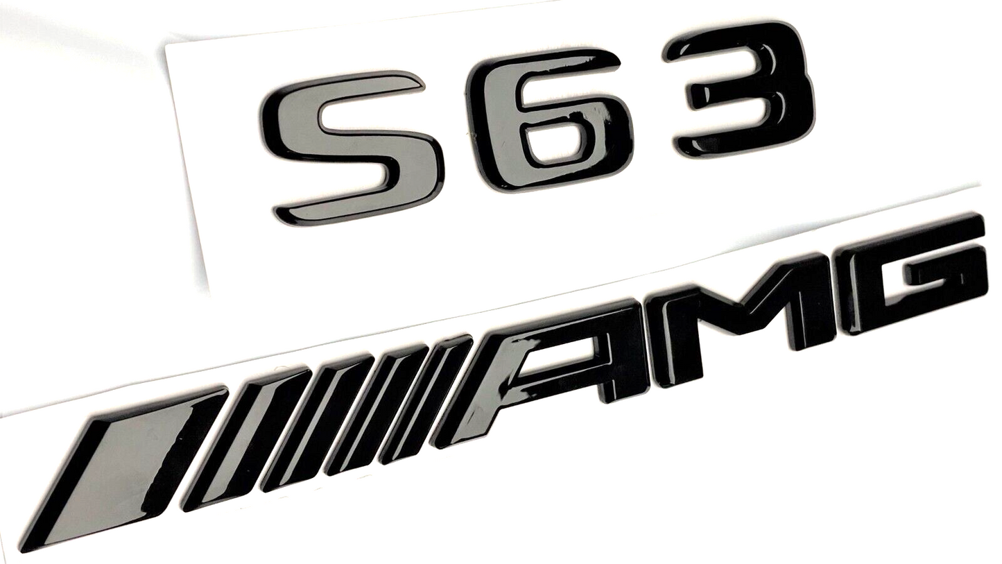 #2 BLACK S63 + AMG REPLACEMENT FOR MERCEDES REAR TRUNK EMBLEM BADGE DECAL LID
