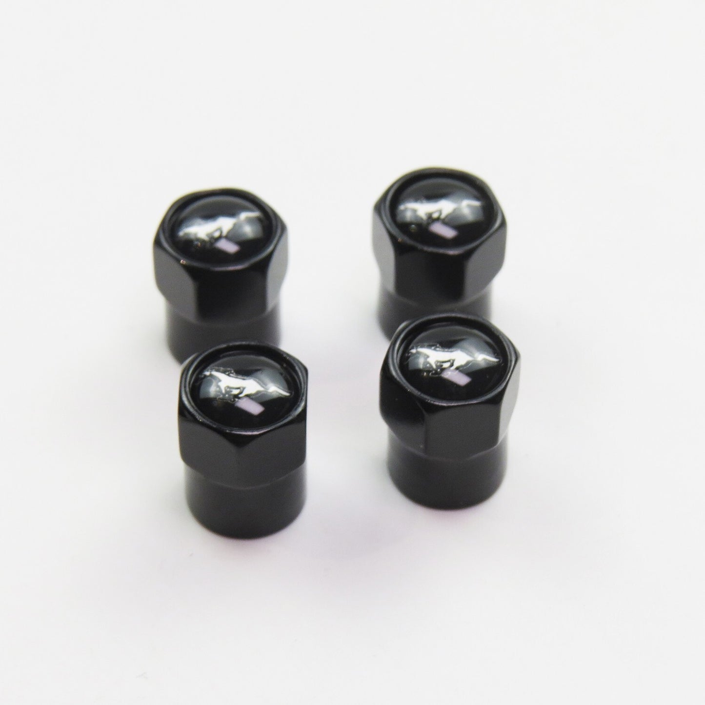 Compatible with Ford Mustang 4Pcs Tire Valve Stem Caps Black Anodized Aluminum