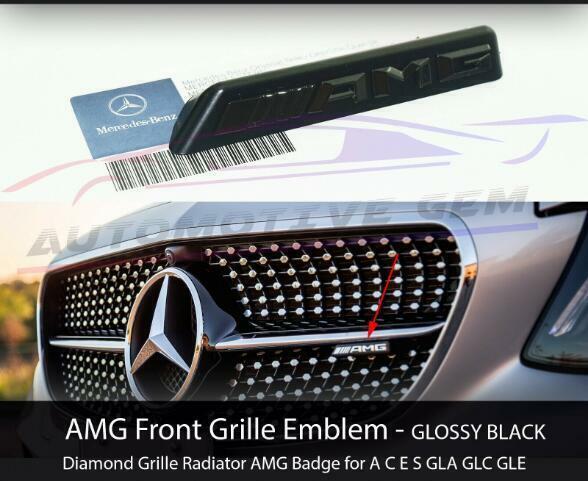 for Front Diamond Grille Emblem Radiator Gloss Black Badge  C43 E43 E53