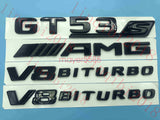Gloss Black Trunk Fender Badges Emblems for Mercedes Benz GT53S AMG V8 BITURBO