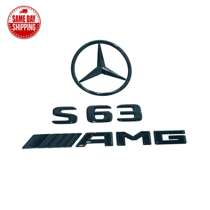 Gloss Black S63 AMG Rear Star Emblem Letter Set for Mercedes W222 AMG SEDAN