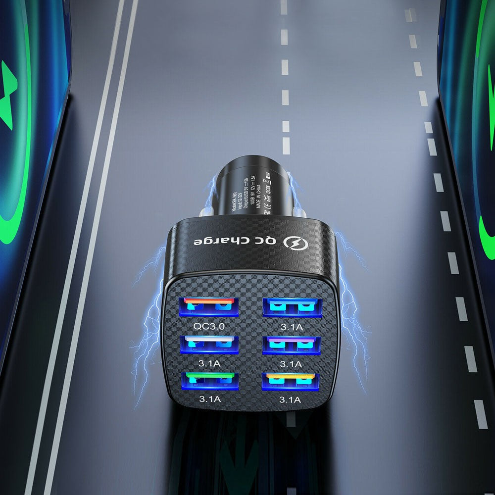 USB 6 Ports Car Charger Adapter LED Display QC 3.0 Fast Charging Accessories