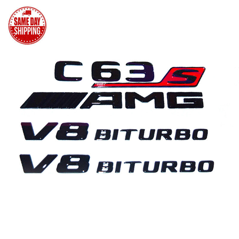 Gloss Black/Red C63s AMG V8 BITURBO Sticker Decal Emblem Badge Package for C63s