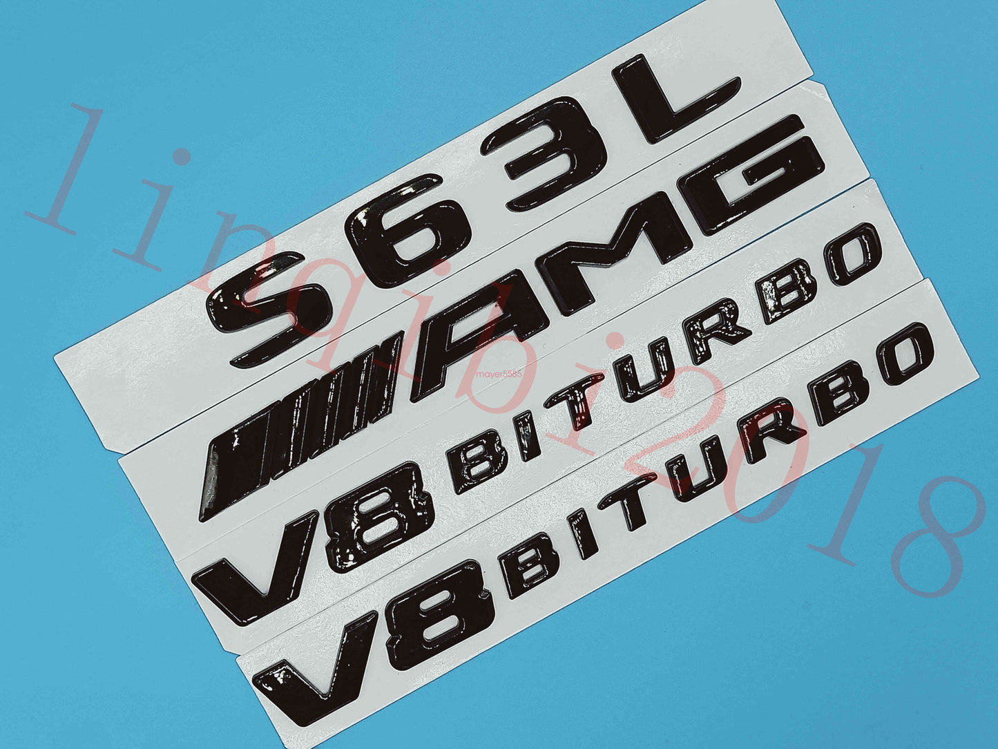 Gloss Black Flat S63L AMG+ V8 BITURBO Trunk Embl Badge Sticker for Mercedes Benz