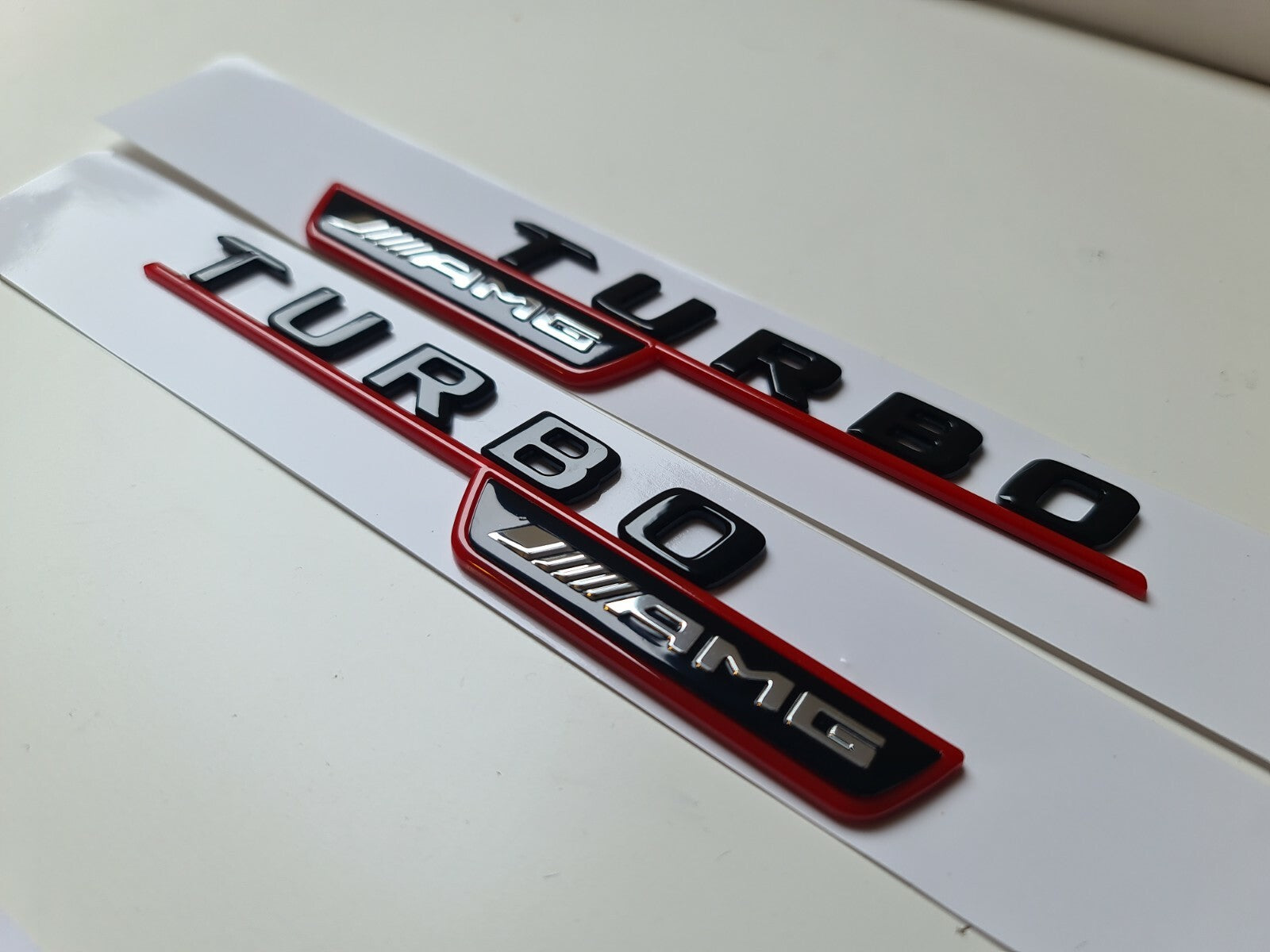Pair of turbo AMG gloss Black Red side badge emblem for Mercedes A35 CLA35 GLA35