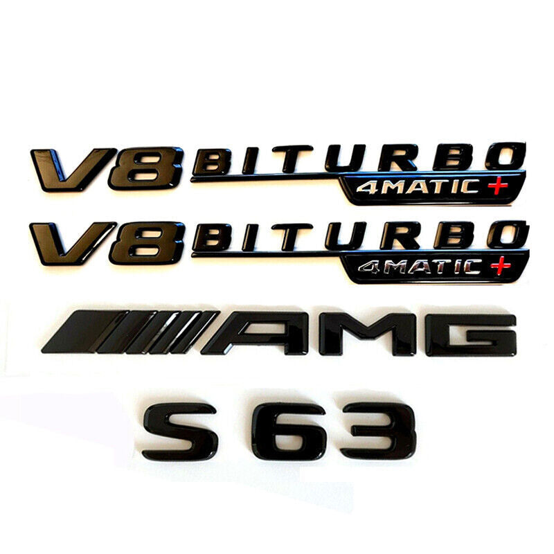 Gloss Black S63 AMG V8 Biturbo 4matic+ emblem badge For S63 W222 C217 Series