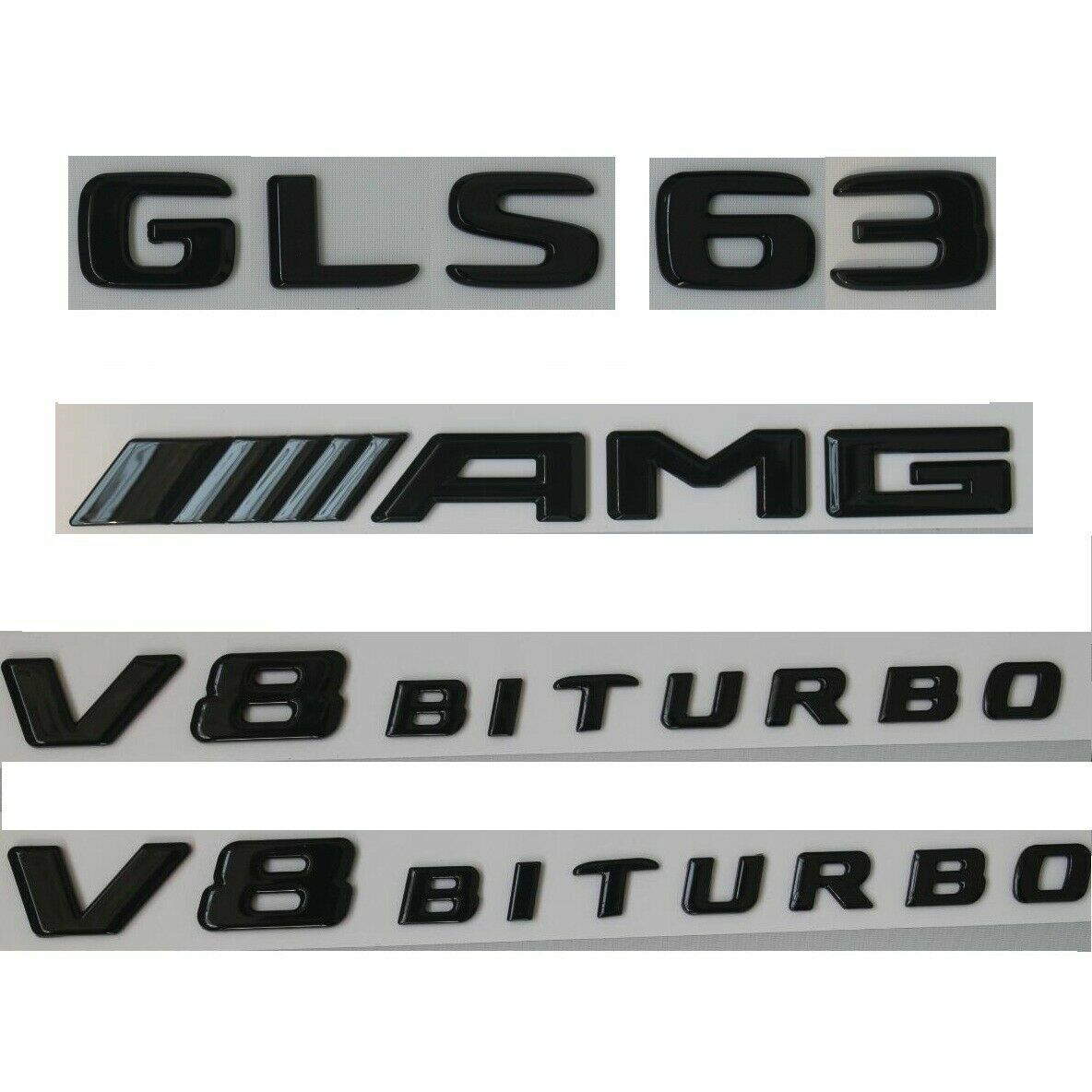 Gloss Black Letters GLS63 AMG V8 BITURBO Badges Emblems for Mercedes Benz W166