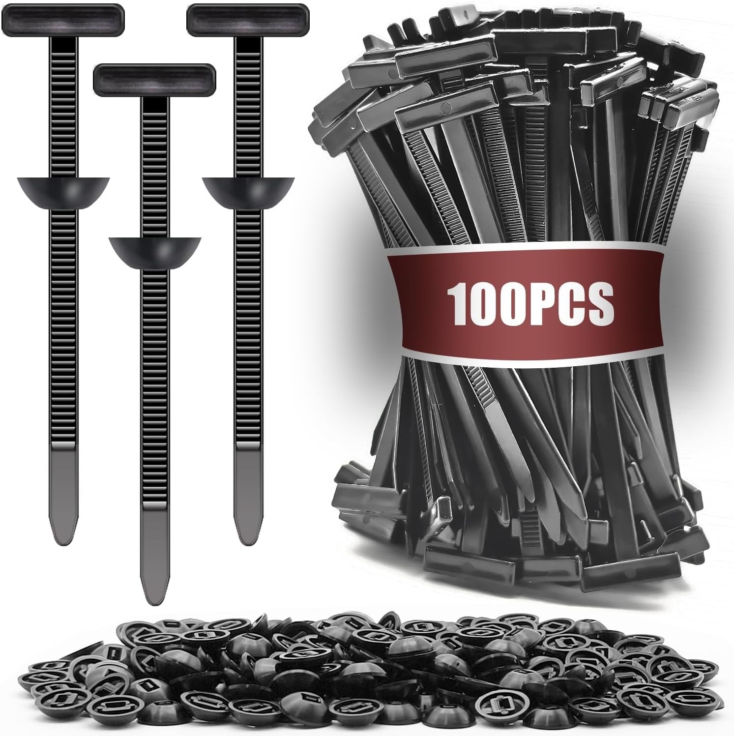 100 PCS Nylon Universal Cable Tie Buckle，Heavy Duty Self-Locking Zip Ties Holder