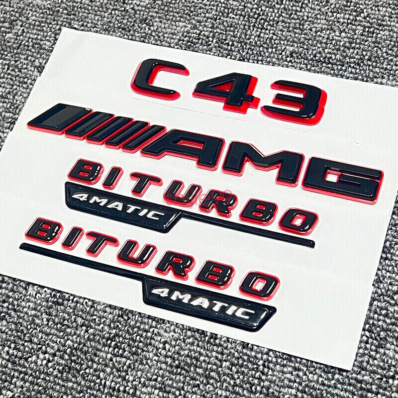 Black C43 AMG BITURBO 4MATIC Rear Star Emblem Badge Set For Mercedes C43 W205