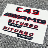 Black C43 AMG BITURBO 4MATIC Rear Star Emblem Badge Set For Mercedes C43 W205