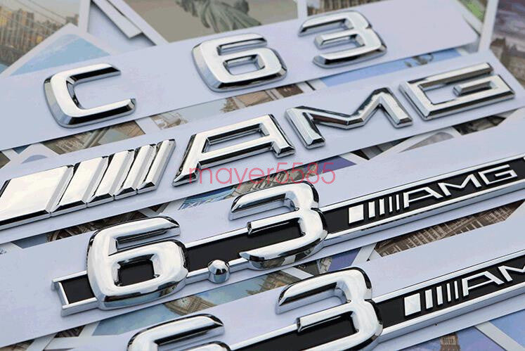 Chrome " C63+ AMG + 6.3 AMG" Letters Trunk Embl Badge Sticker for Mercedes Benz