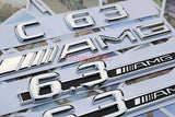 Chrome " C63+ AMG + 6.3 AMG" Letters Trunk Embl Badge Sticker for Mercedes Benz