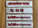 RED " S63 AMG V8 BITURBO " Letters Trunk Embl Badge Sticker for Mercedes Benz