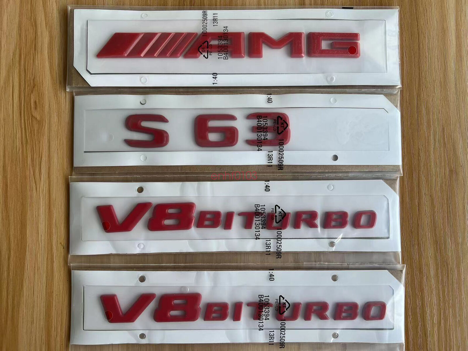 RED " S63 AMG V8 BITURBO " Letters Trunk Embl Badge Sticker for Mercedes Benz
