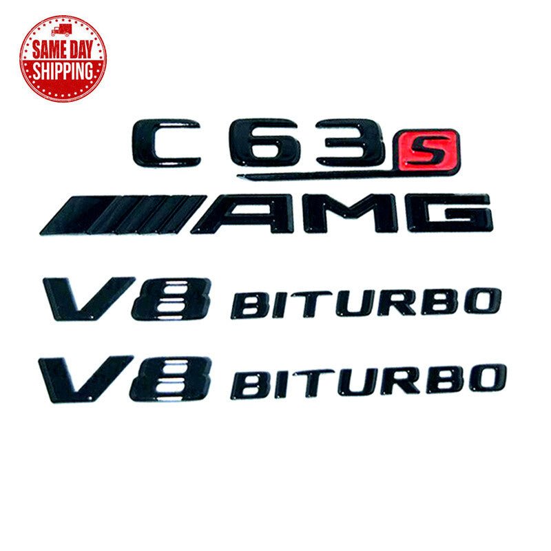 Gloss Black C63s AMG V8 BITURBO Trunk Badge Emblem For W205 C205 C63 C63S 2015+