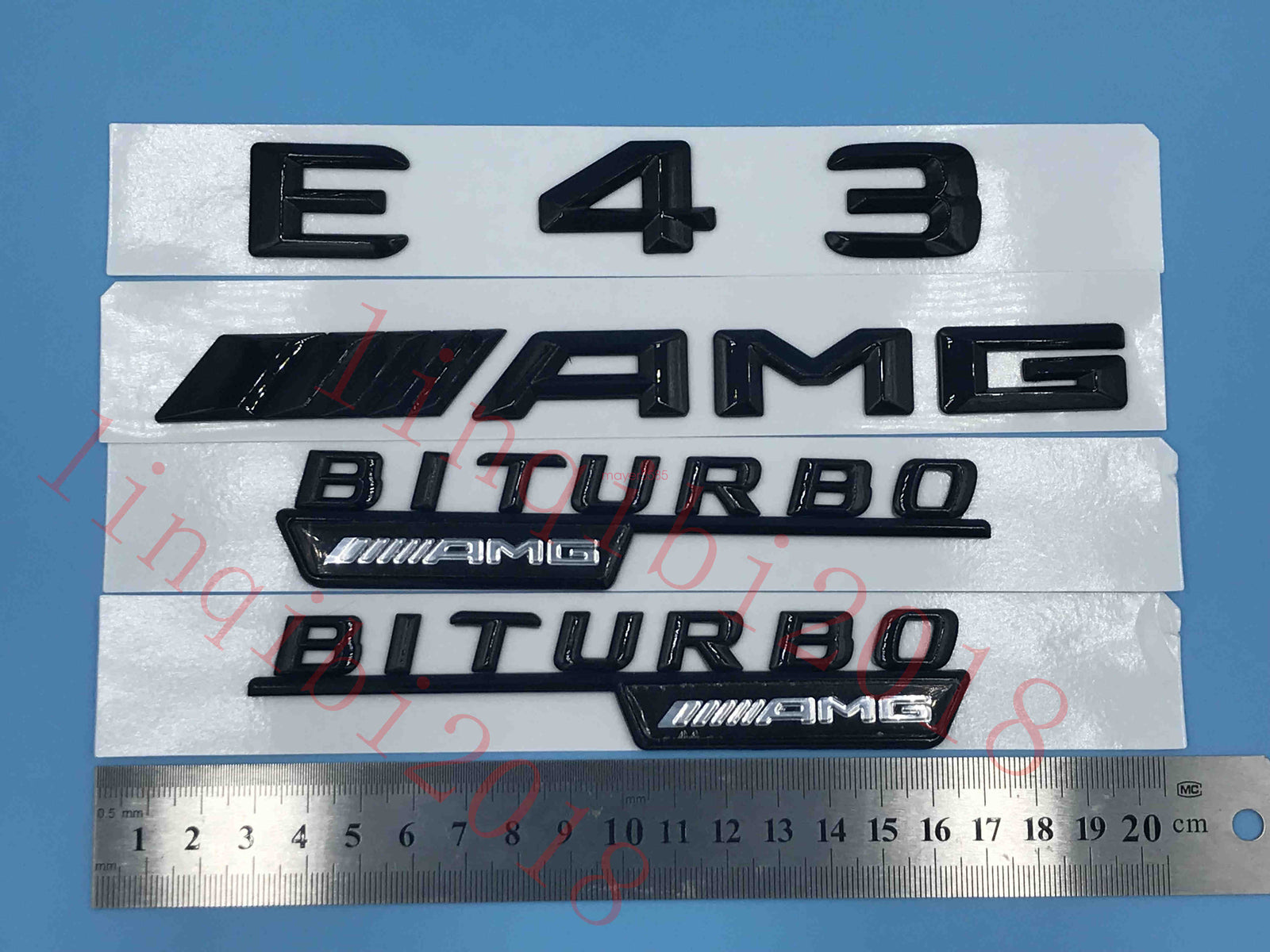 Gloss Black " E43 AMG BITURBO ///AMG " Number Emblem Sticker for Mercedes-Benz