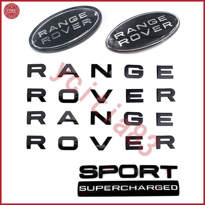 6PCS RANGE ROVER & SPORT SUPERCHARGED Black Emblem Logo Front Rear Hood