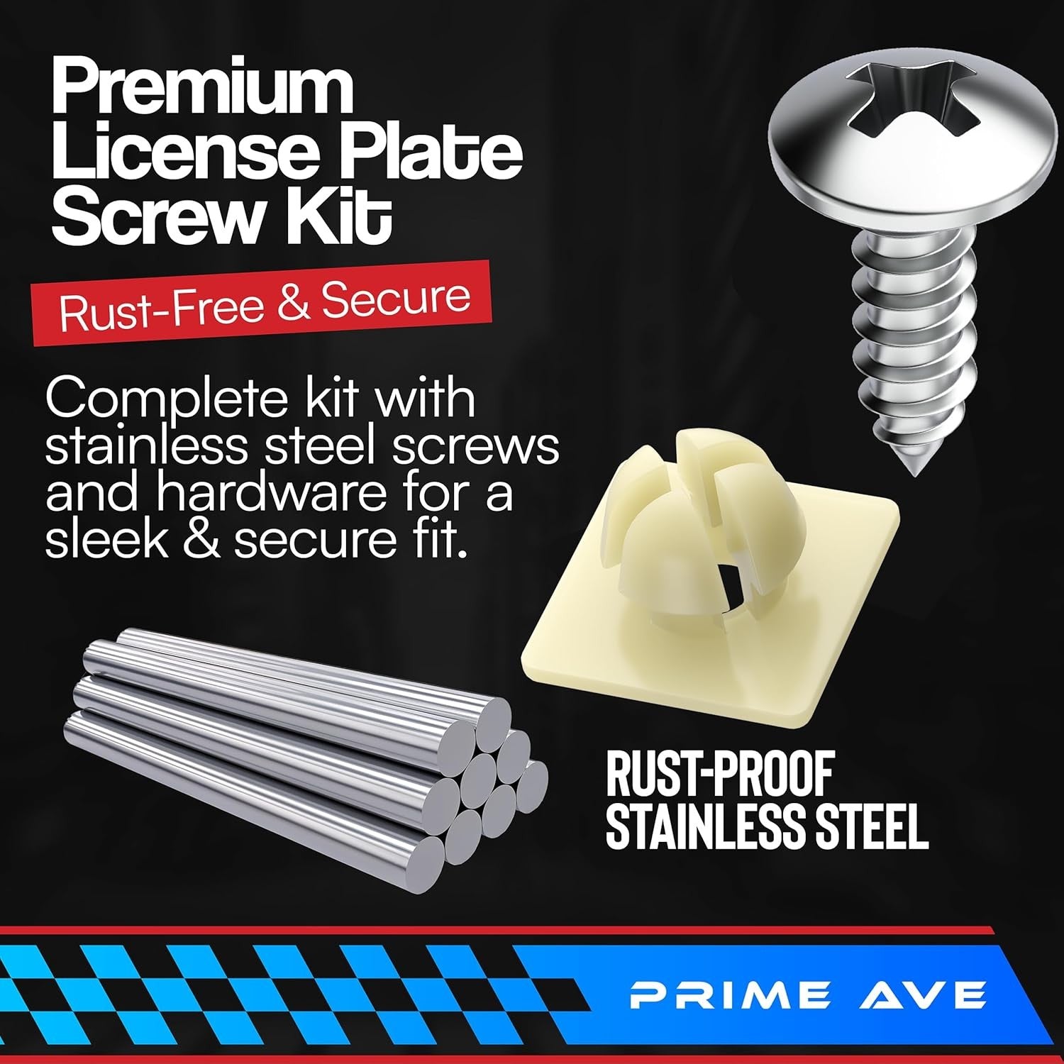 License Plate Screws with Nylon Inserts - Stainless Steel Rust Proof License...