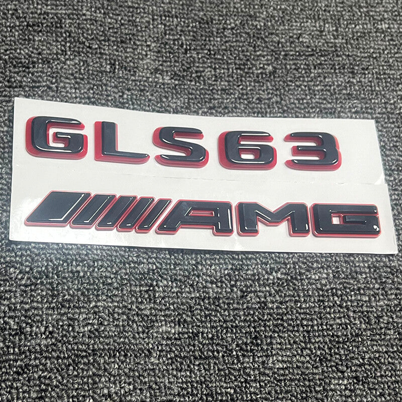 2pcs Gloss Black RED GLS63 AMG Emblem Badge Sticker Set For Mercedes Benz GLS63