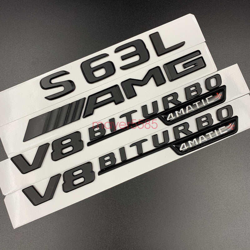 Glossy Black S63L AMG V8 BITURBO Trunk Emblem Badge Sticker For Mercedes S63L