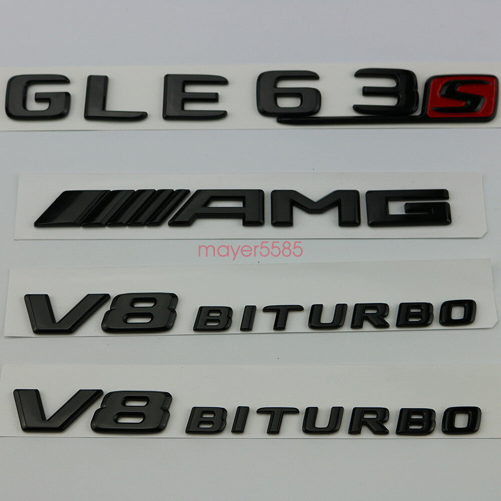 GLE63s AMG V8 BITURBO Trunk Emblem Badge Sticker for Mercedes Benz Matte black