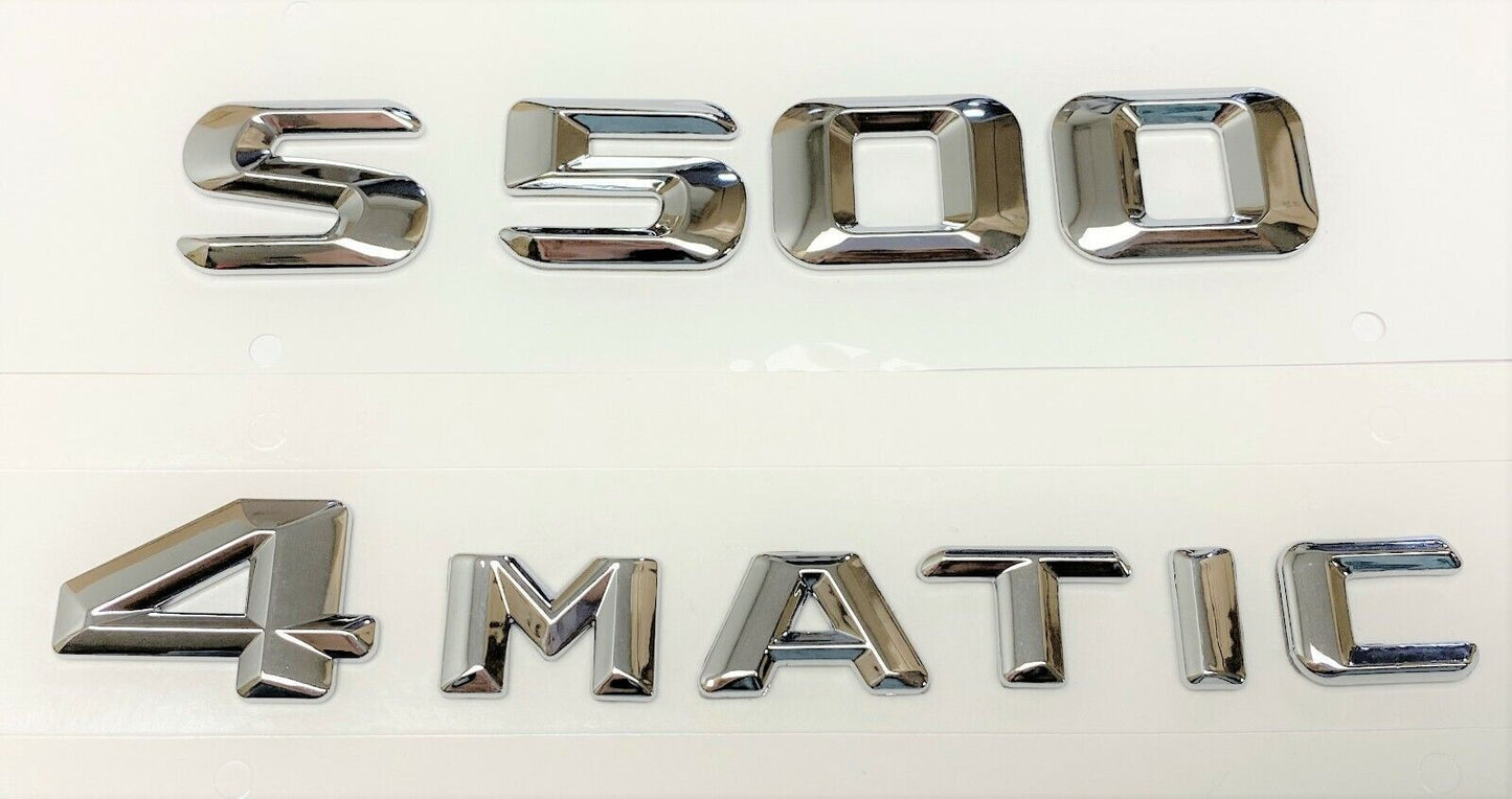 Chrome Silver s500 + 4 MATIC  Rear Trunk Emblem Badge Fit for Mercedes Benz S