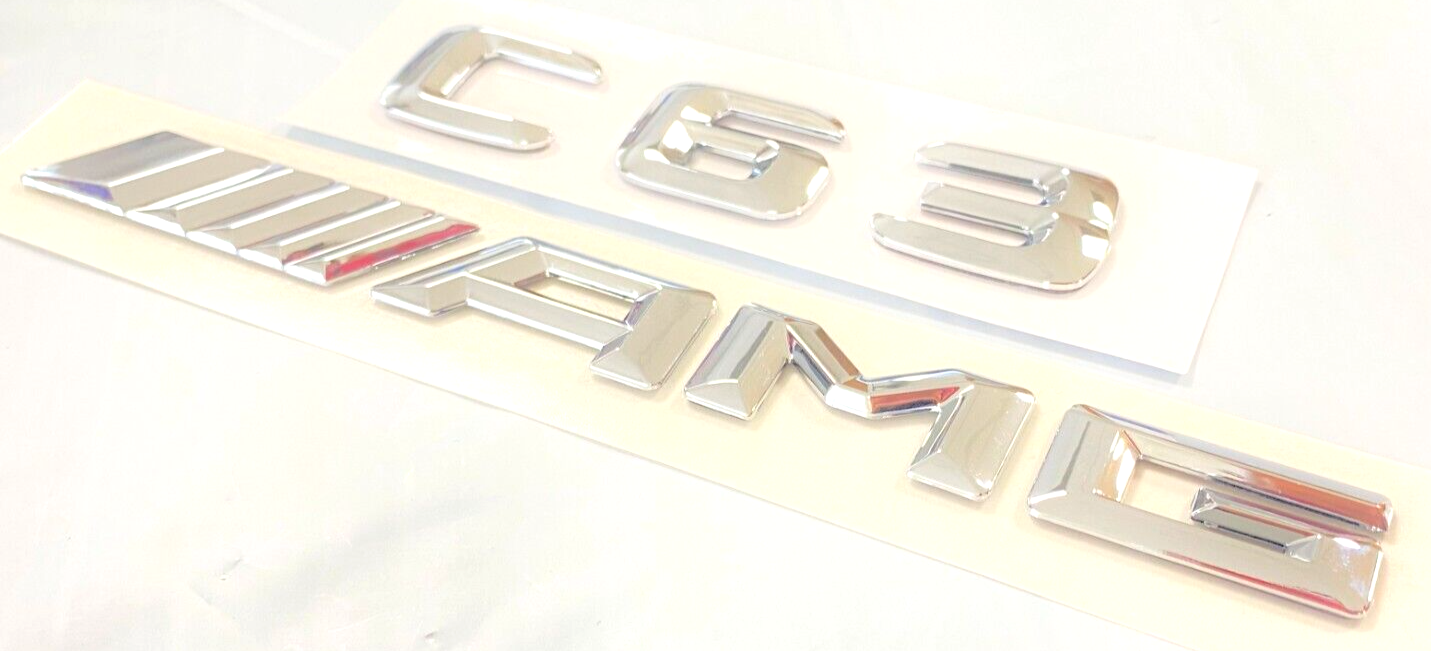 2X CHROME C63+AMG FOR MERCEDES C63 REAR TRUNK NAMEPLATE EMBLEM BADGE DECAL