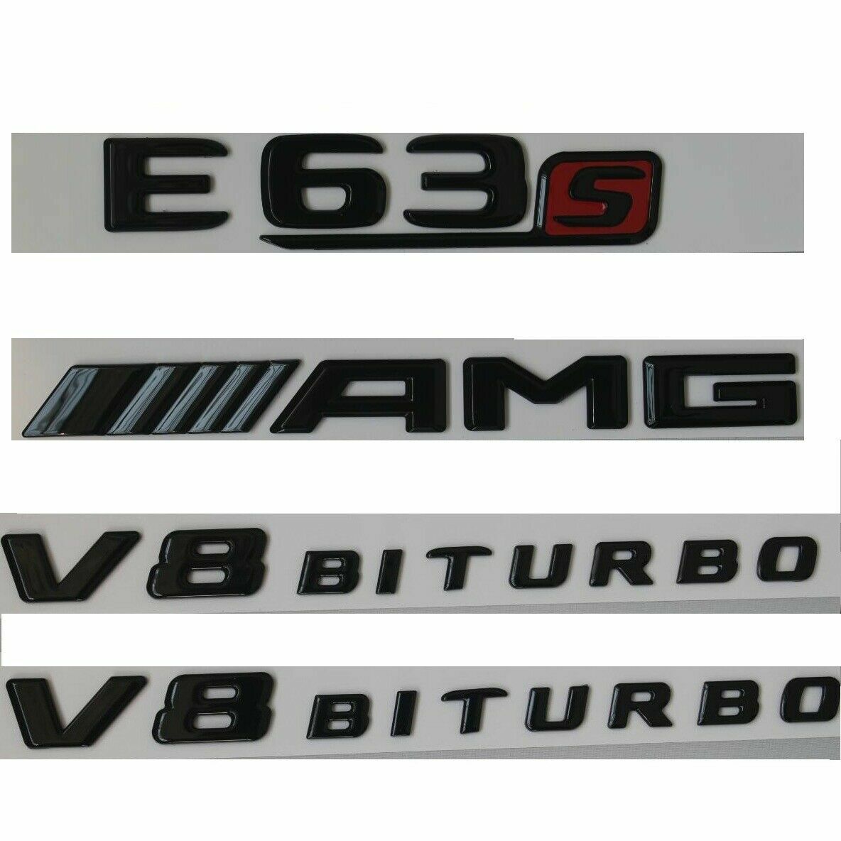 Gloss Black Letters E63s AMG V8 BITURBO Emblems for Mercedes Benz W212 W213
