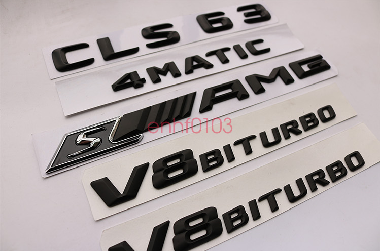 Black CLS 63 + S AMG + V8 BITURBO Trunk Emblem Badge Sticker for Mercedes Benz