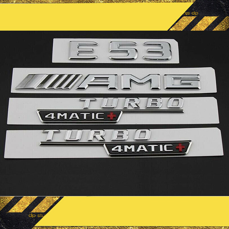 Chrome E53 AMG TURBO/4matic+ Rear Trunk Fender Badges Emblems For E-Class E53