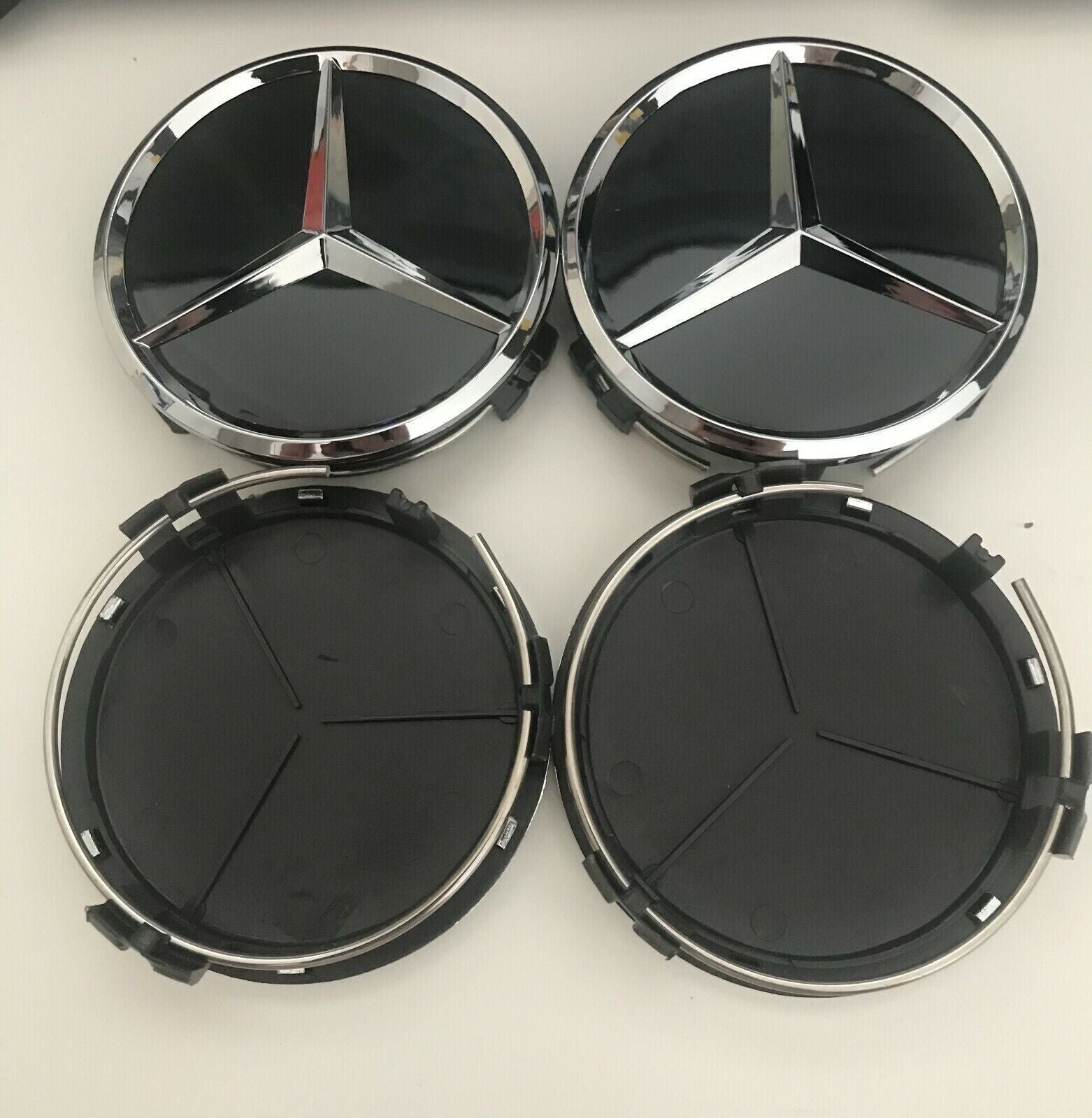 4X Mercedes AMG Emblem Logo Wheel Center Hub Cover Badge Gloss Black 75mm.
