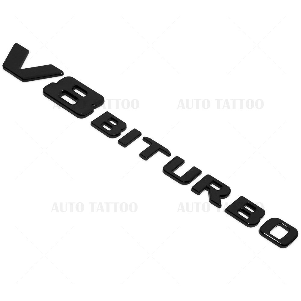 2x 17+ V8 BITURBO AMG Logo Side Fender Marker Nameplate Emblem Badge Gloss Black