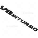 2x 17+ V8 BITURBO AMG Logo Side Fender Marker Nameplate Emblem Badge Gloss Black