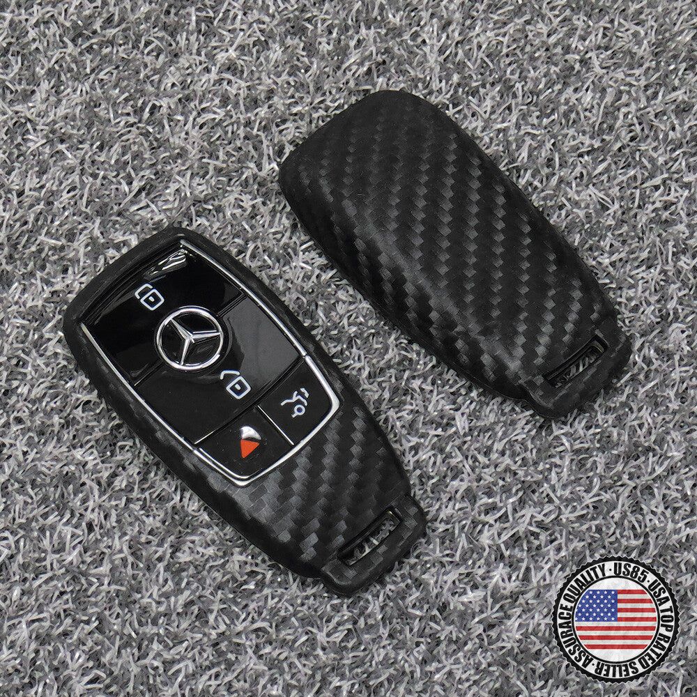 Carbon Fiber Style For New Mercedes Remote Key Fob Case Shell Keychain Protect