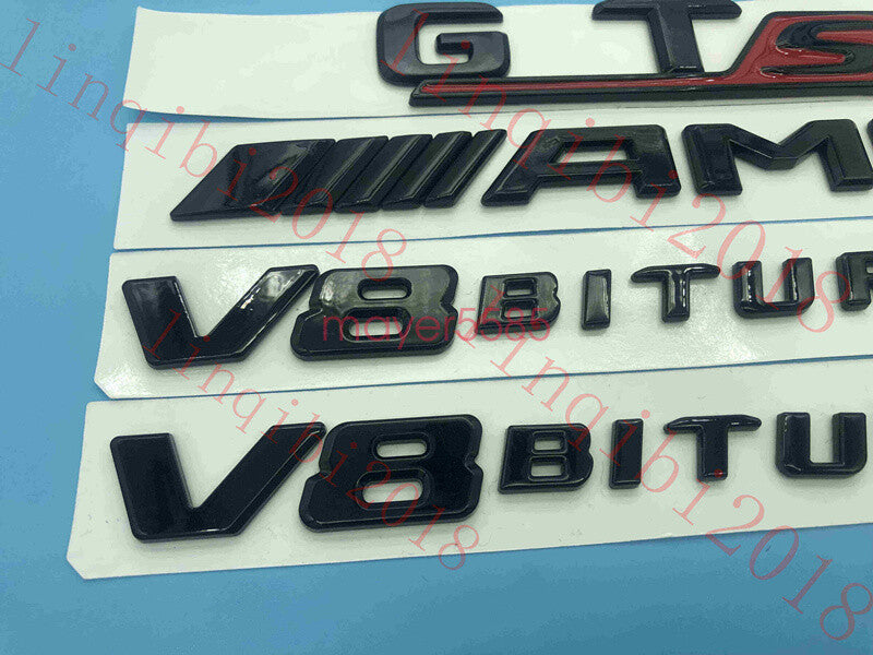 Gloss Black Trunk Fender Badges Emblems For Mercedes Benz AMG GT S V8 BITURBO