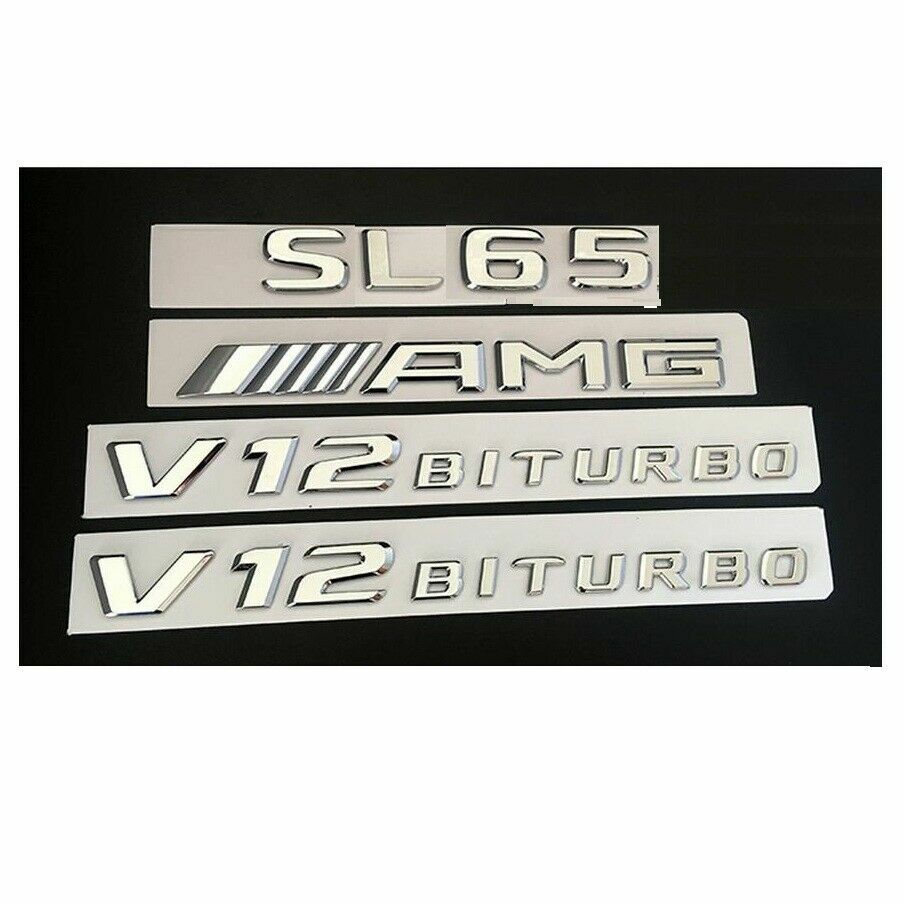 Chrome SL65 AMG V12 BITURBO Trunk Fender Badges Emblems Emblem for Mercedes Benz
