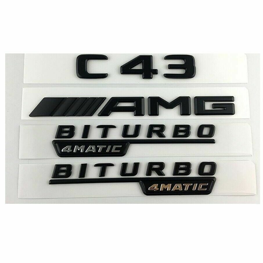 Matt Black C43 for AMG BITURBO 4MATIC Trunk Fender Badges Emblems for Mercedes
