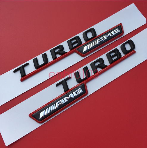 2pcs Black TURBO ////AMG Number Letters Trunk Emblem Badge Sticker for Benz AMG
