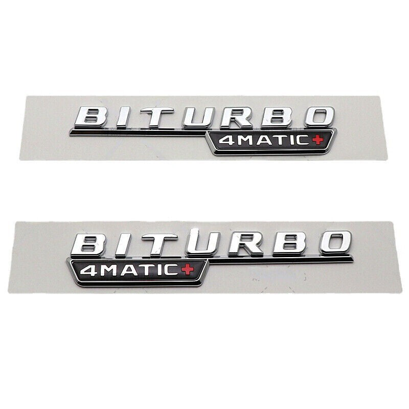 BITURBO 4MATIC+ Plus Fender AMG Emblem Chrome Badge Nameplate for Mercedes-Benz