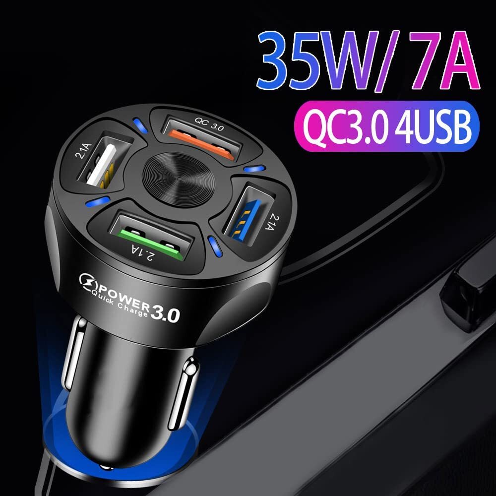 4Port USB Phone Car Charger Adapter QC 3.0 Fast Charging Accessories LED Display