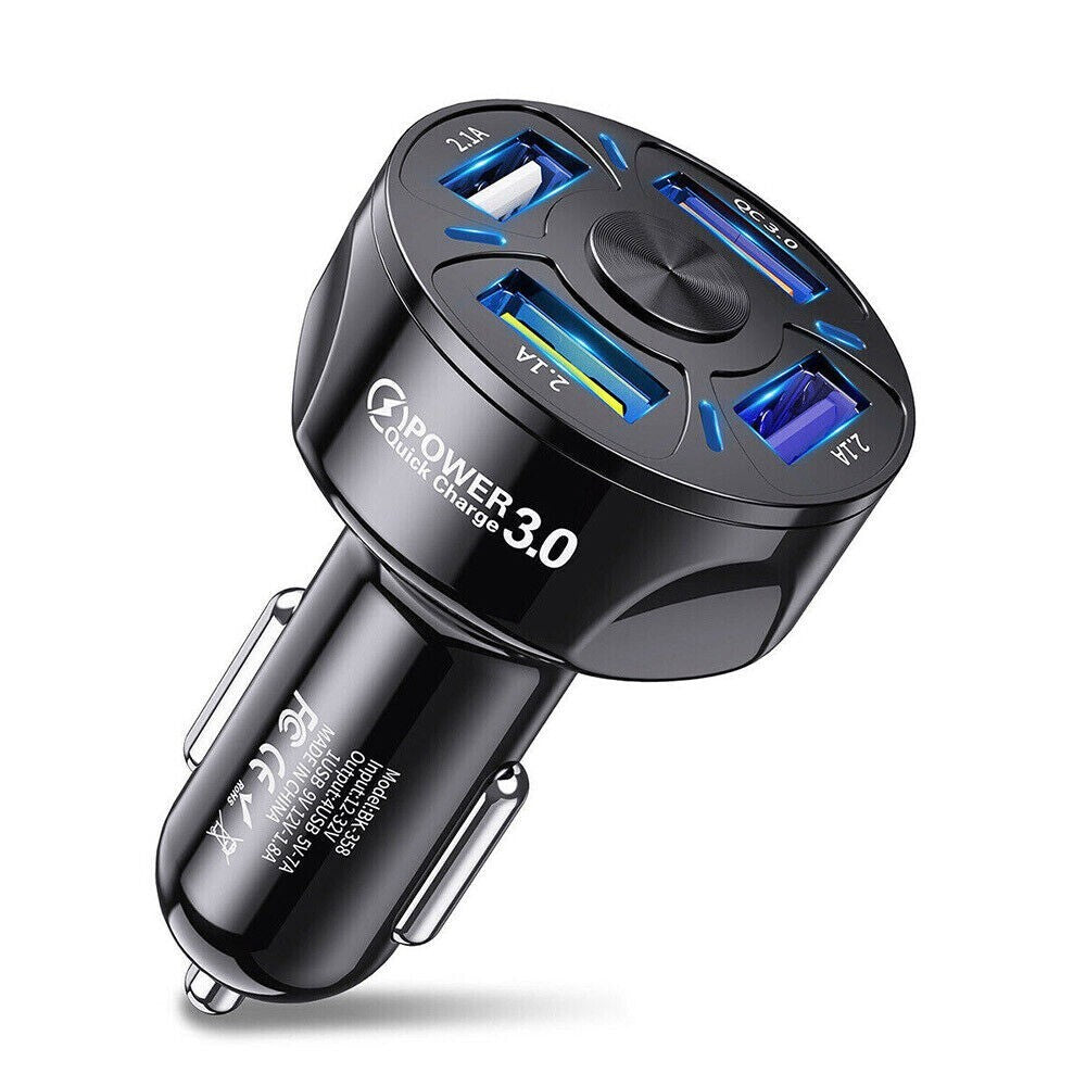 4Port USB Phone Car Charger Adapter LED Display QC 3.0 Fast Charging Accessories