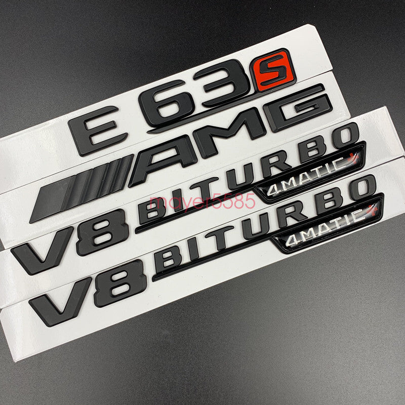 Matte black E63s AMG V8 BITURBO 4 MATIC Trunk Emblem Badge Sticker For Mercedes
