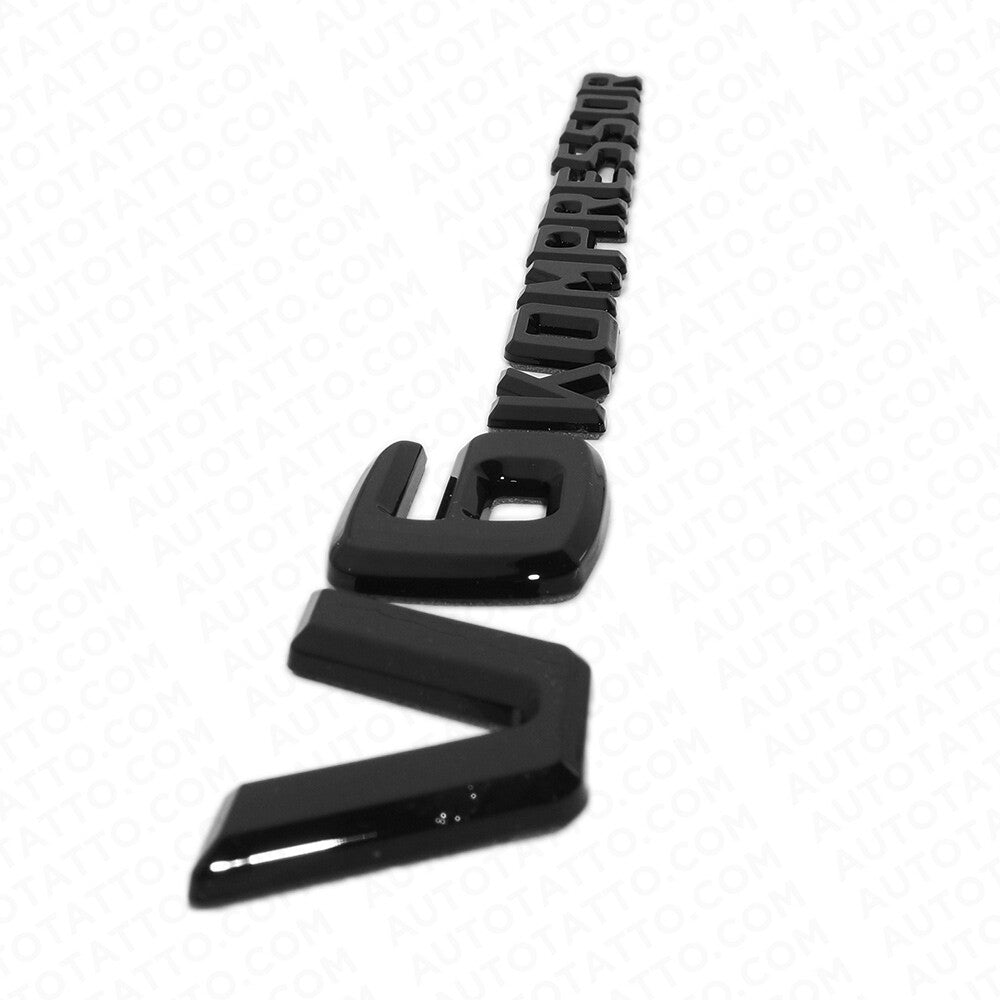 2x Mercedes 02-04 Gloss Black V6 Kompressor Side Fender Logo Marker Emblem Badge