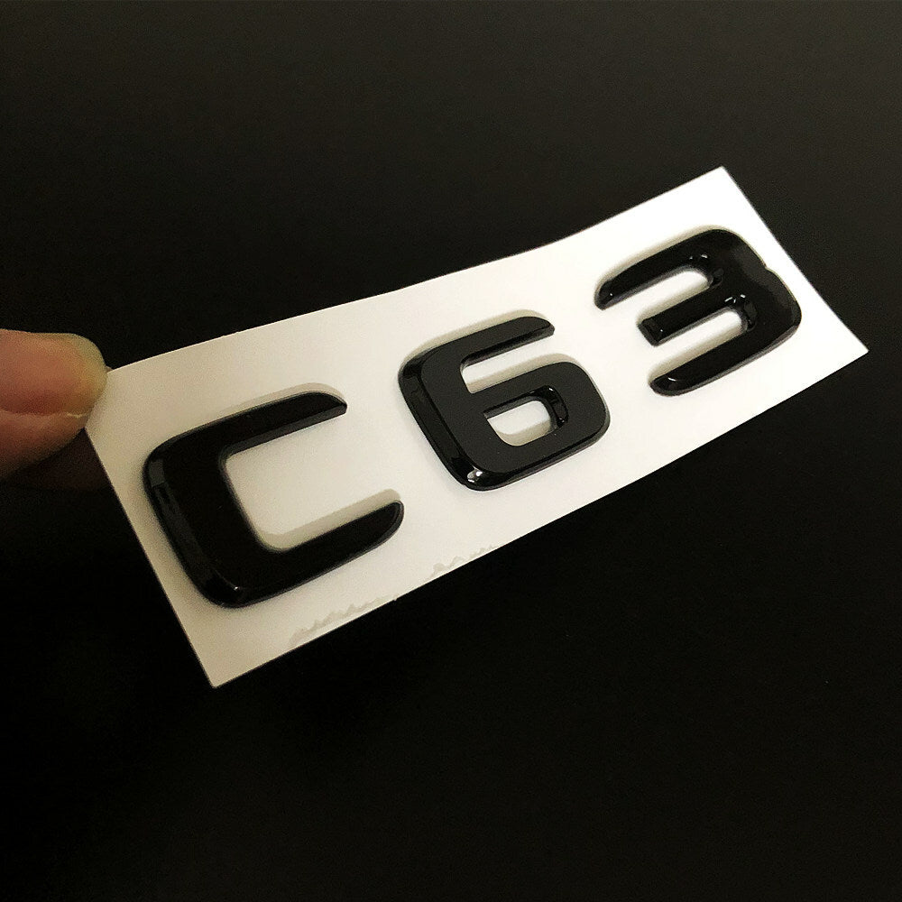 1Pcs C63 Gloss Black Decals Badge Car Trunk Lid Sticker Emblem For Mercedes-Benz