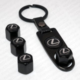 Black Car Wheel Tire Tyre Valve Dust Stems Air Caps Keychain With Lexus Emblem