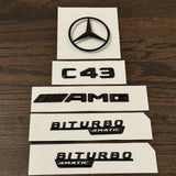 C43 AMG BITURBO 4MATIC Rear Star Emblem Gloss Black Set for Mercedes W205 SEDAN
