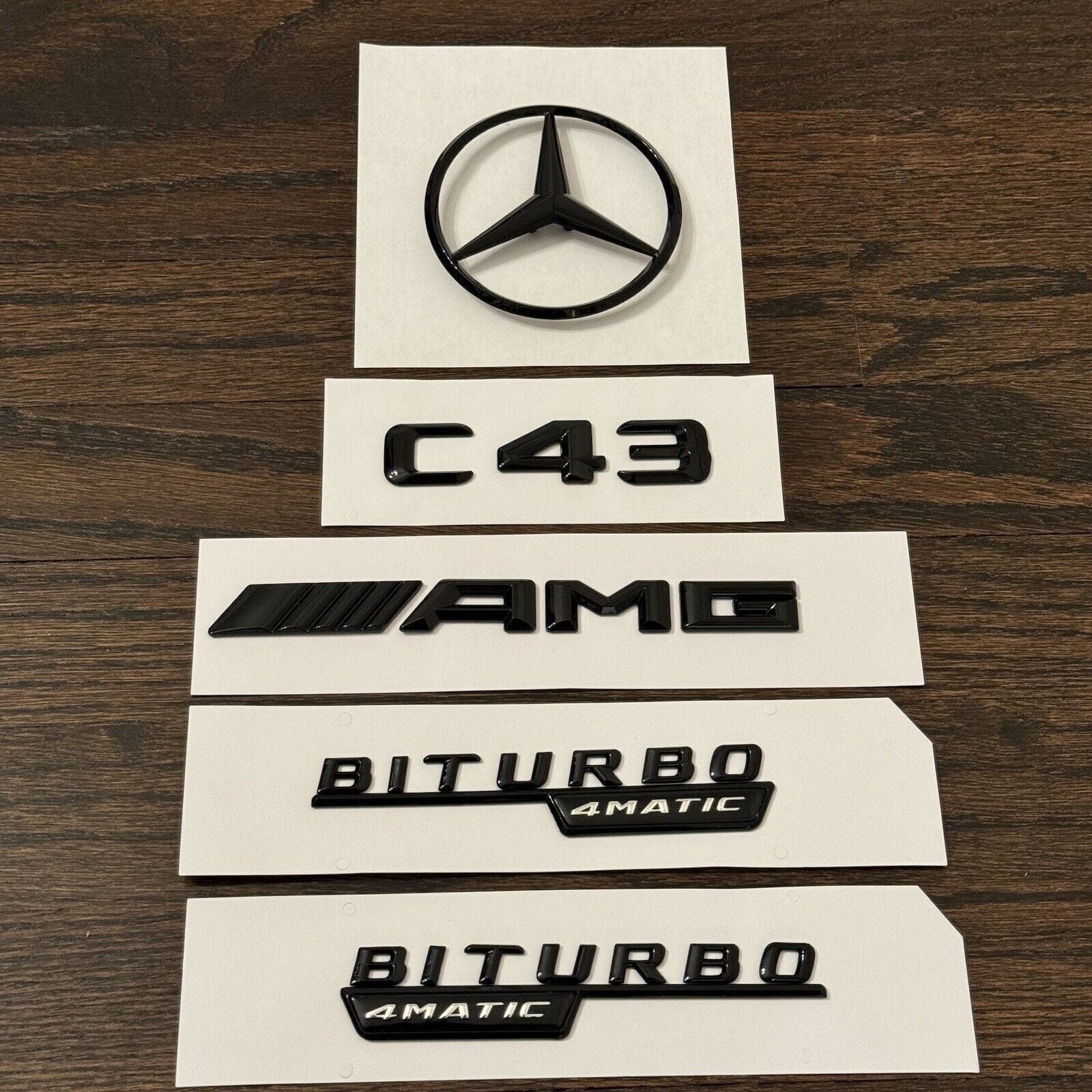 C43 AMG BITURBO 4MATIC Rear Star Emblem Gloss Black Set for Mercedes W205 SEDAN