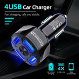 4Port USB Phone Car Charger Adapter LED Display QC 3.0 Fast Charging Accessories