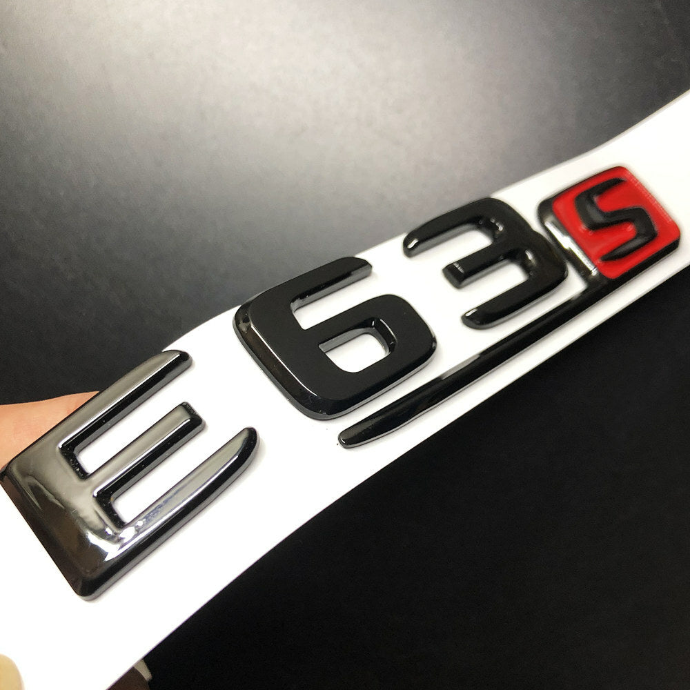 1Set E63S Glossy Black Red S Car Rear Trunk Lid Sticker Emblem For Mercedes-Benz