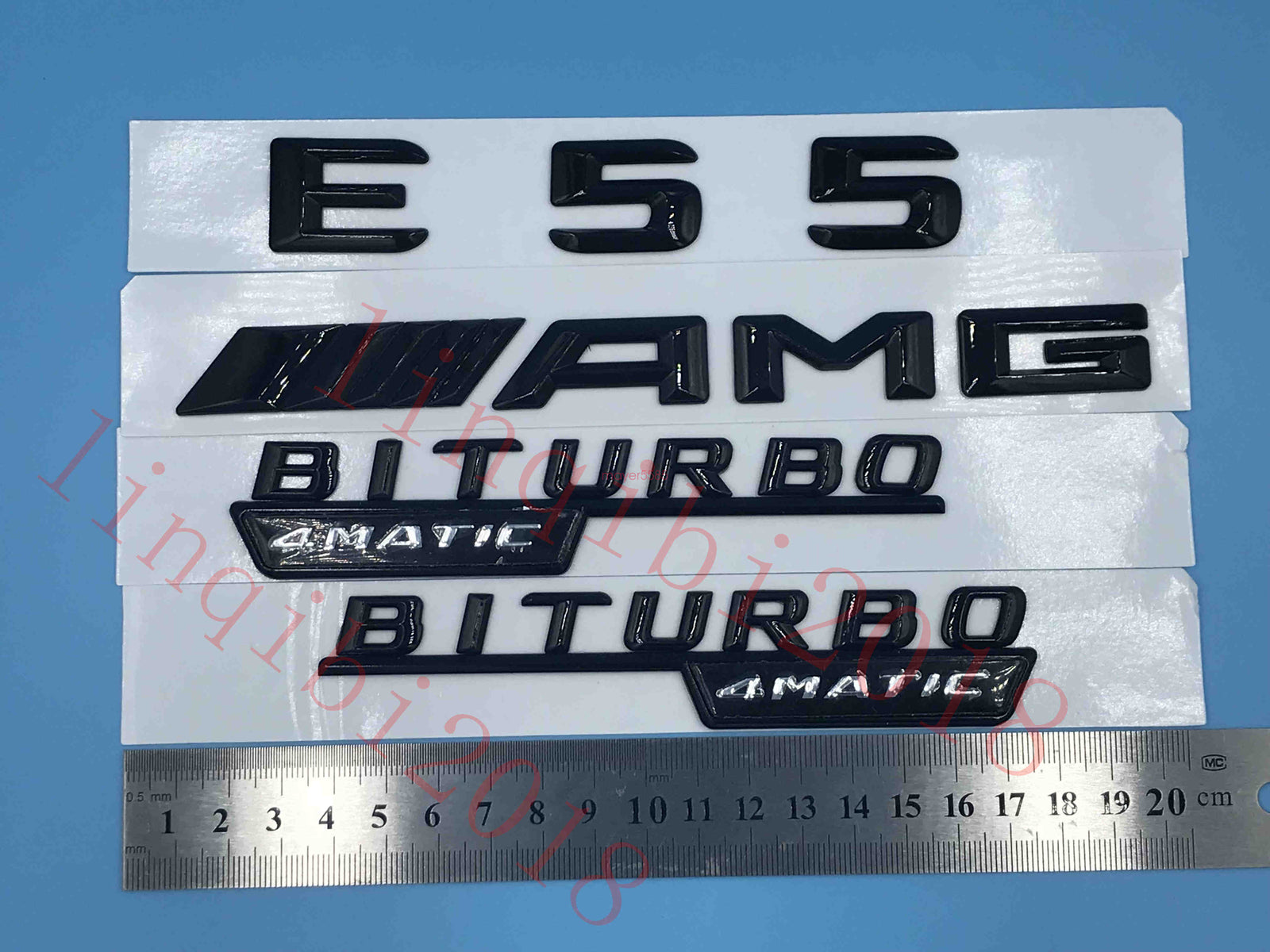 Gloss Black 3D "E55 AMG BITURBO 4 MATIC" Number Emblem Sticker for Mercedes-Benz